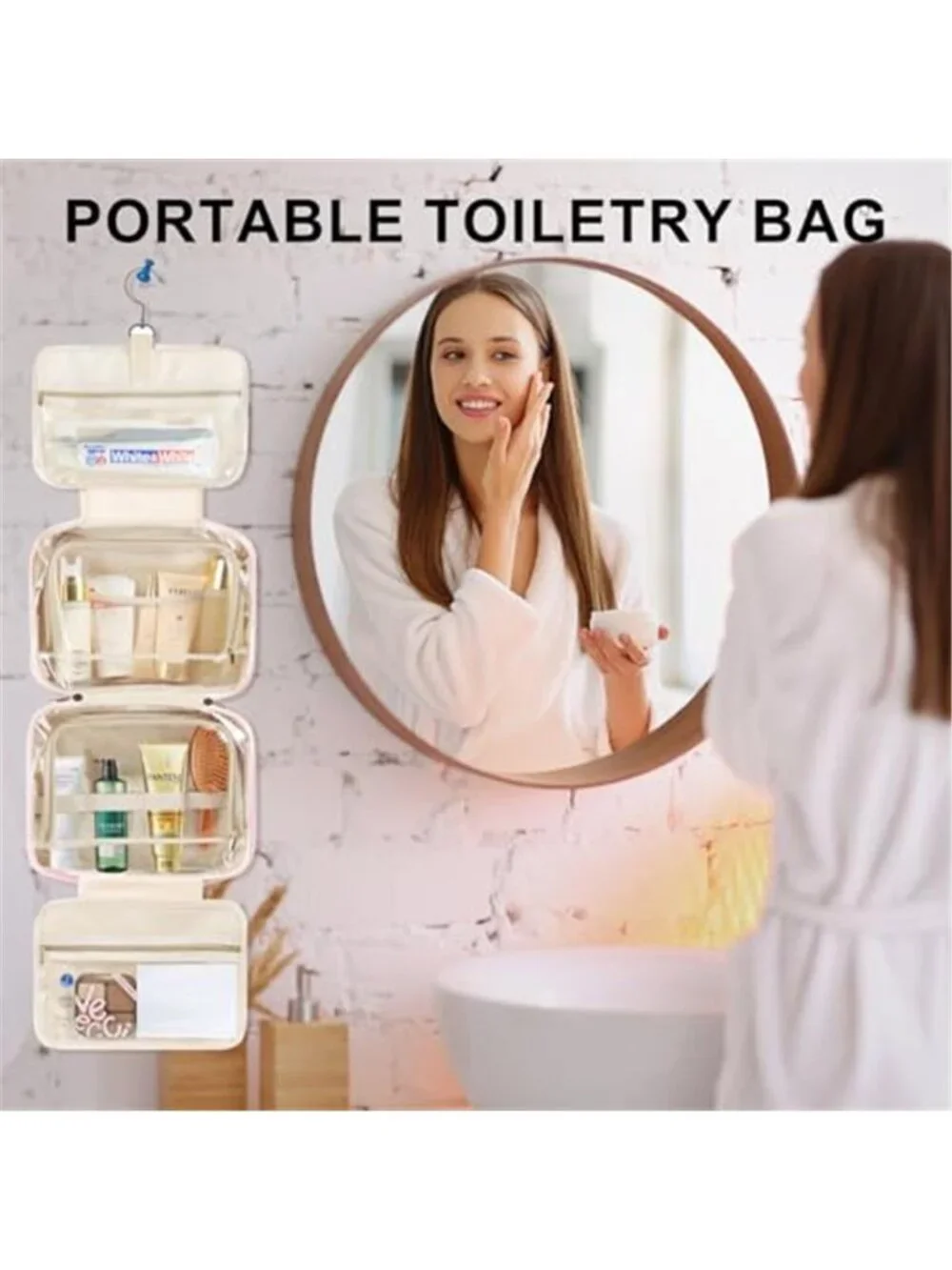Pink Personalized Initial Hanging Toiletry Bag Travel Makeup Cosmetic Organizer